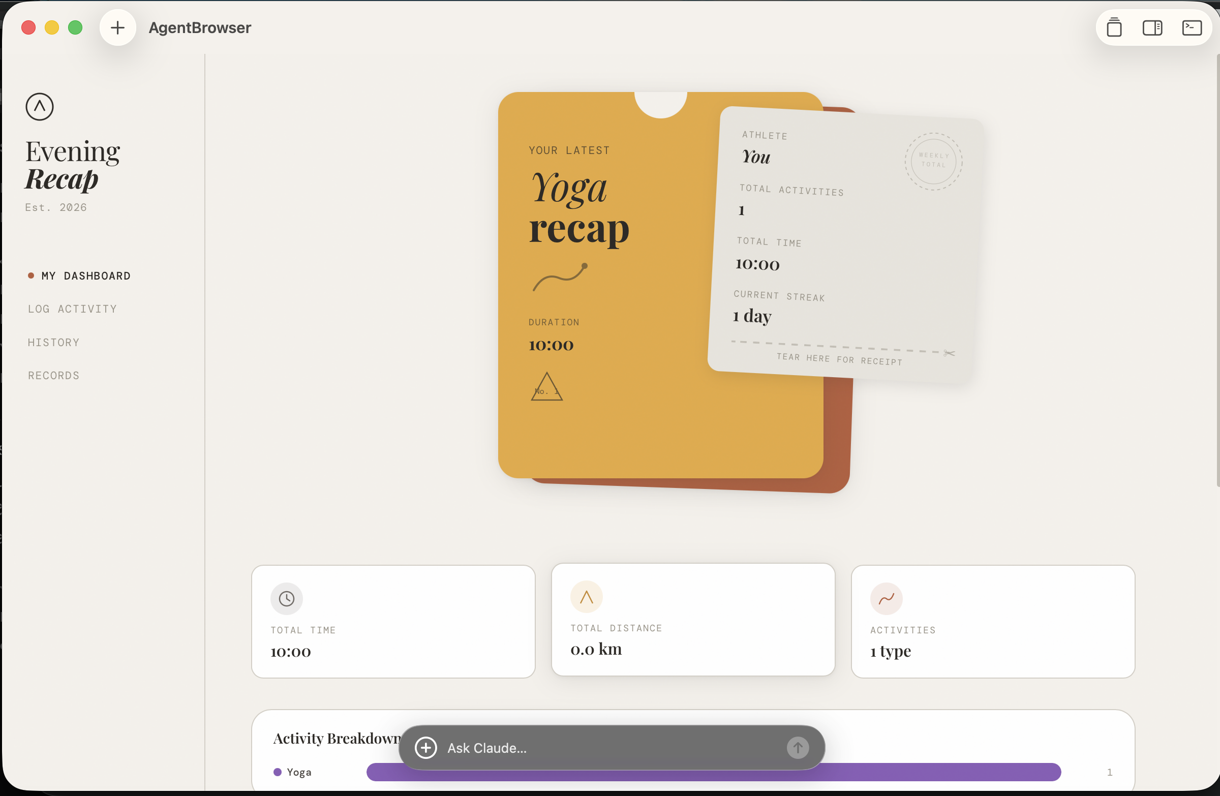 Yoga tracker dashboard